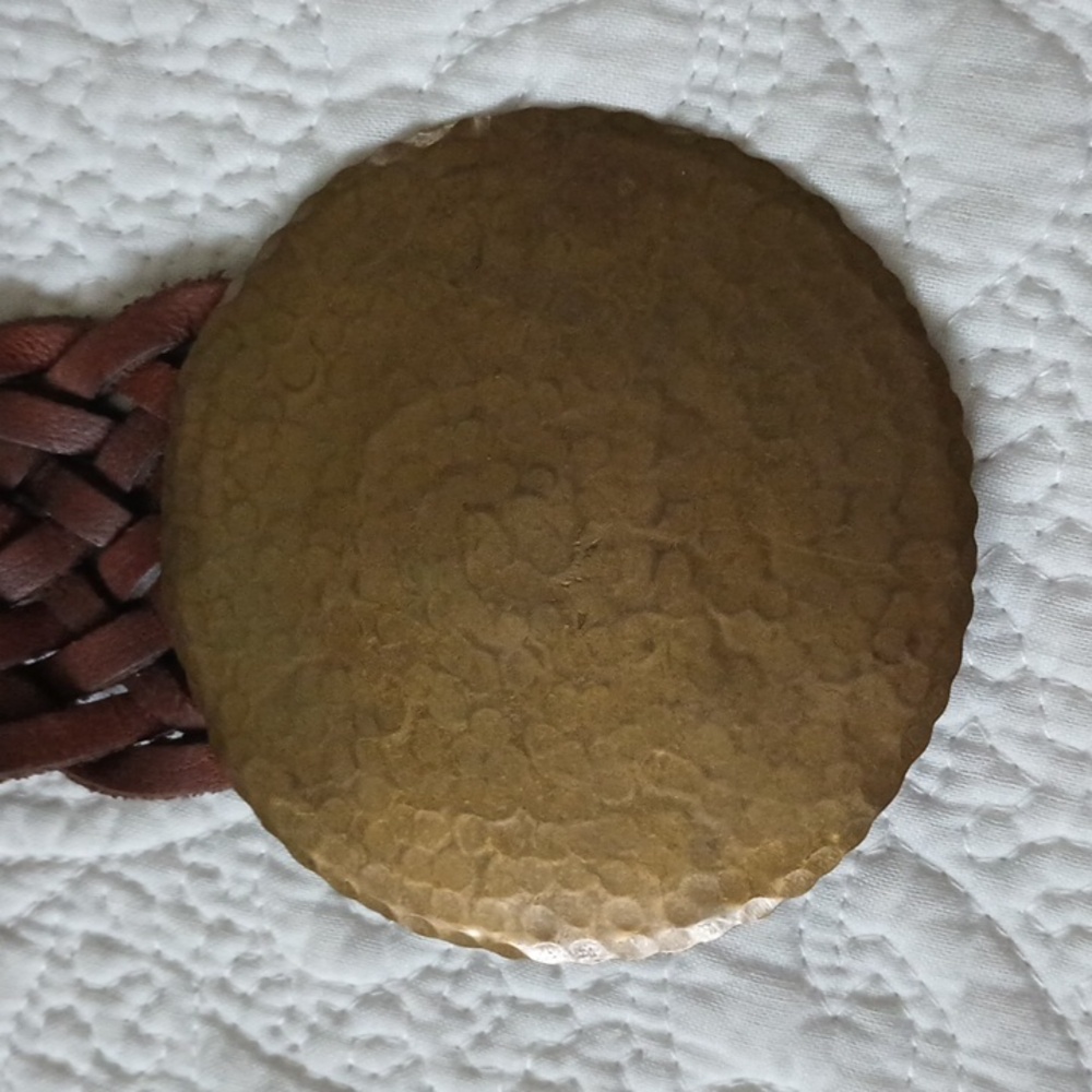 Leather Braided Cabochon Brown Belt XL Boho Western Cowgirl Antique Gold - Picture 3 of 7